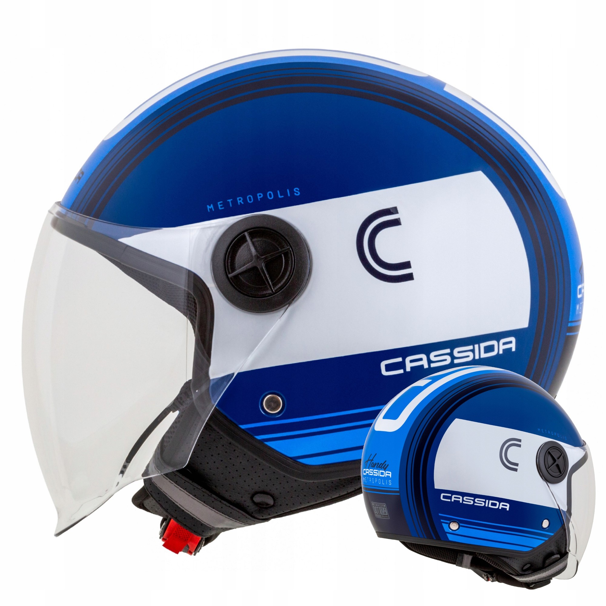 Kaskë moto Cassida Handy Metropolis 4 in 1, XS, e bardhë blu navy e zezë