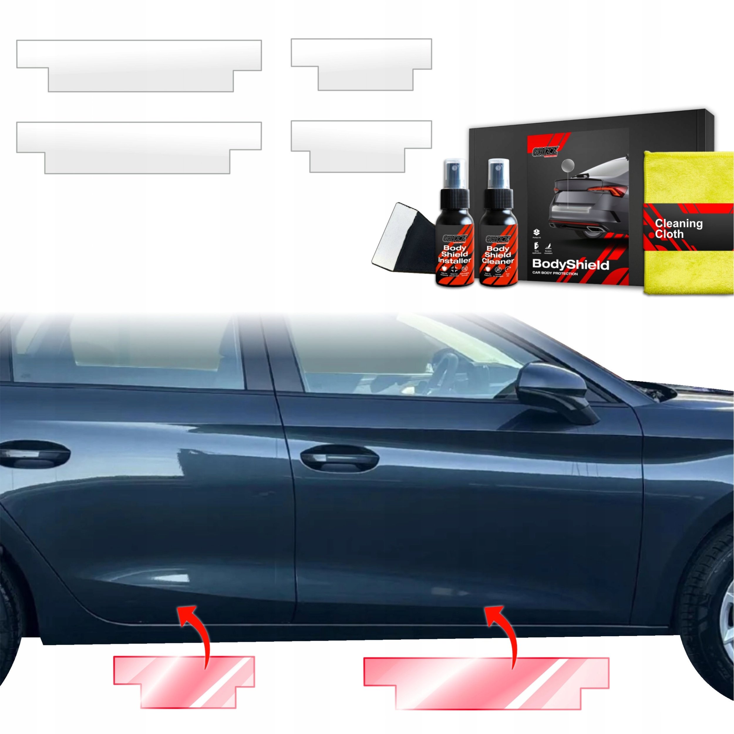 Set folie mbrojtëse pragje GrizzGlass BodyShield, Seat Leon 2024 2025, transparente, 4 copë