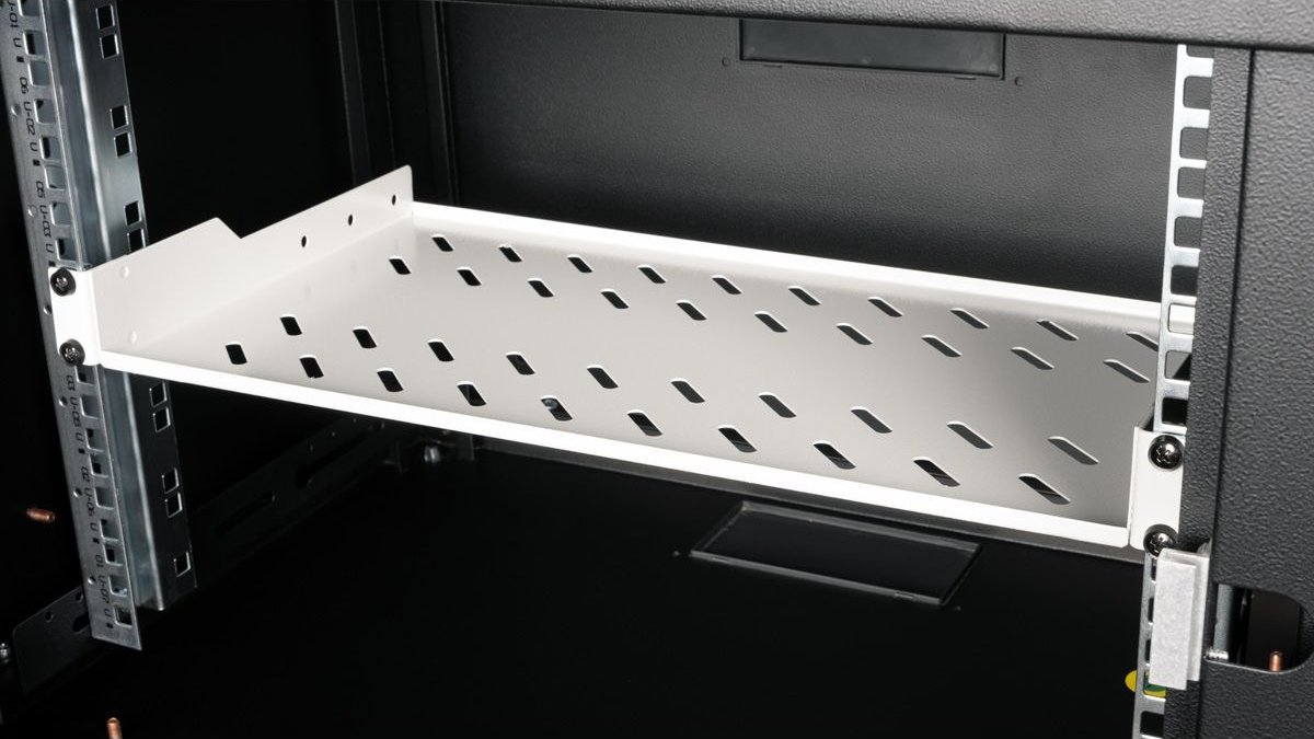 Raft rack Roline 1U, 250 mm thellësi, 15 kg kapacitet ngarkese, gri e hapur
