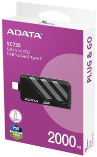 Надворешен ССД Adata SC735, 2TB, USB 3.2 Gen2, сиво-црна