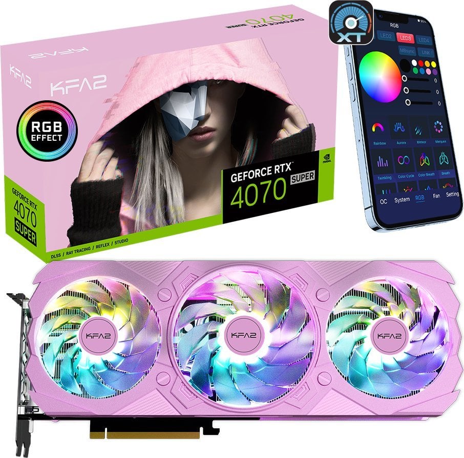 Kartelë grafike KFA2 GeForce RTX 4070 SUPER EX Gamer Pink 1-Click OC 12GB GDDR6X