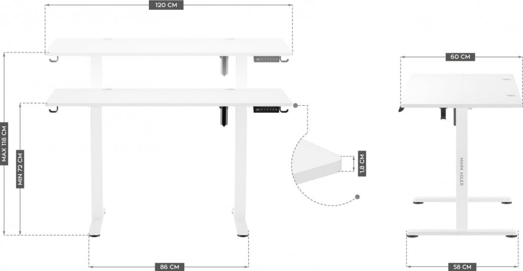 Tavolinë elektrike gaming MA Leader 7.0, lartësi e rregullueshme, memorie pozicionesh, e bardhë