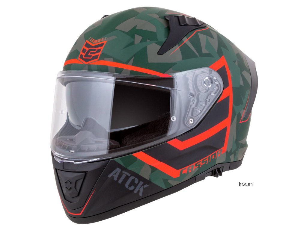 Kaska moto CASSIDA Aero ATCK 2026, integral, ECE 22.06, kamuflazh jeshile e zezë gri portokalli