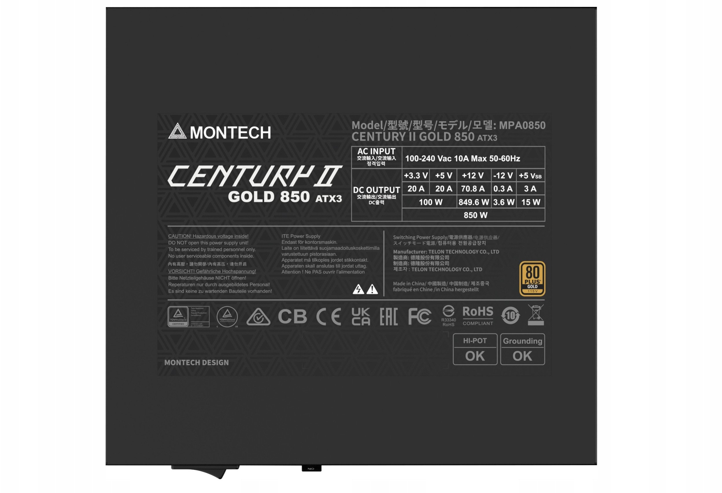 Furnizues energjie Montech Century II 850W, 80 Plus Gold, plotësisht modular, argjendtë