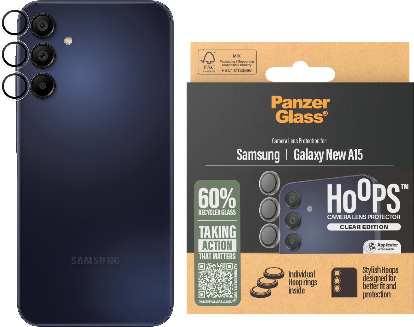 Mbrojtës lente PanzerGlass Hoops, për Samsung Galaxy A16, xham transparent