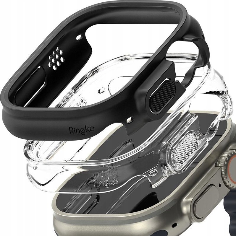 Kornizë mbrojtëse Ringke Slim për Apple Watch Ultra 49mm, set 2 copë, transparente dhe e zezë matte