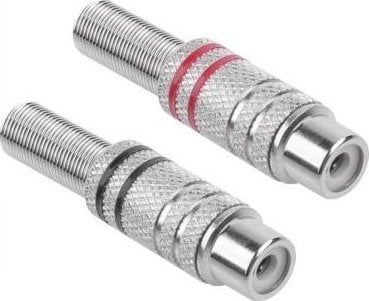 Priza RCA Cinch metalike, set 2 copë, e zezë dhe e kuqe