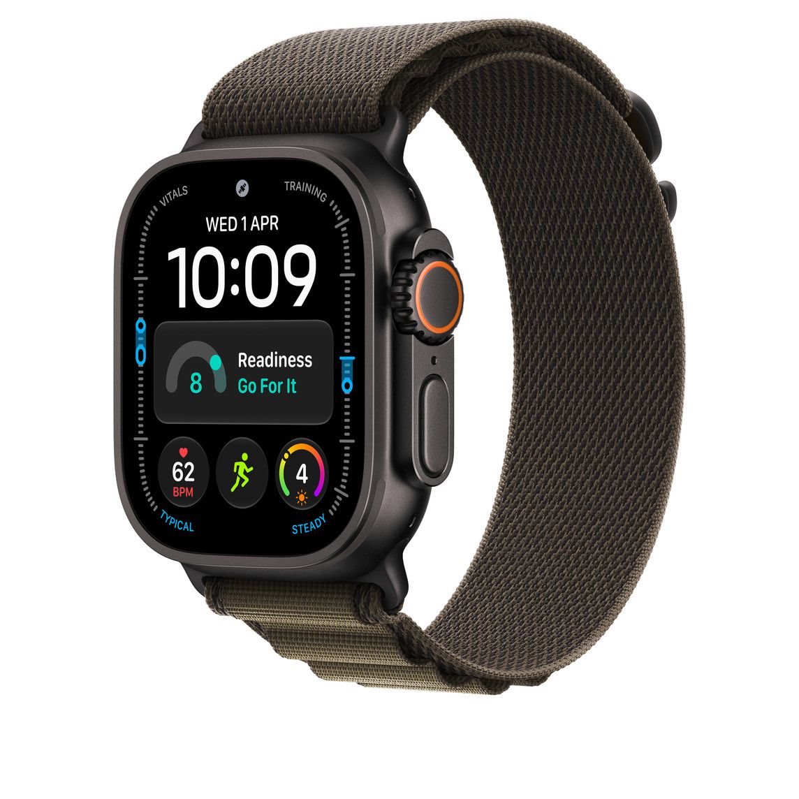 Apple Watch 49mm Dark Olive Alpine Loop, Medium, Black Titanium Finish