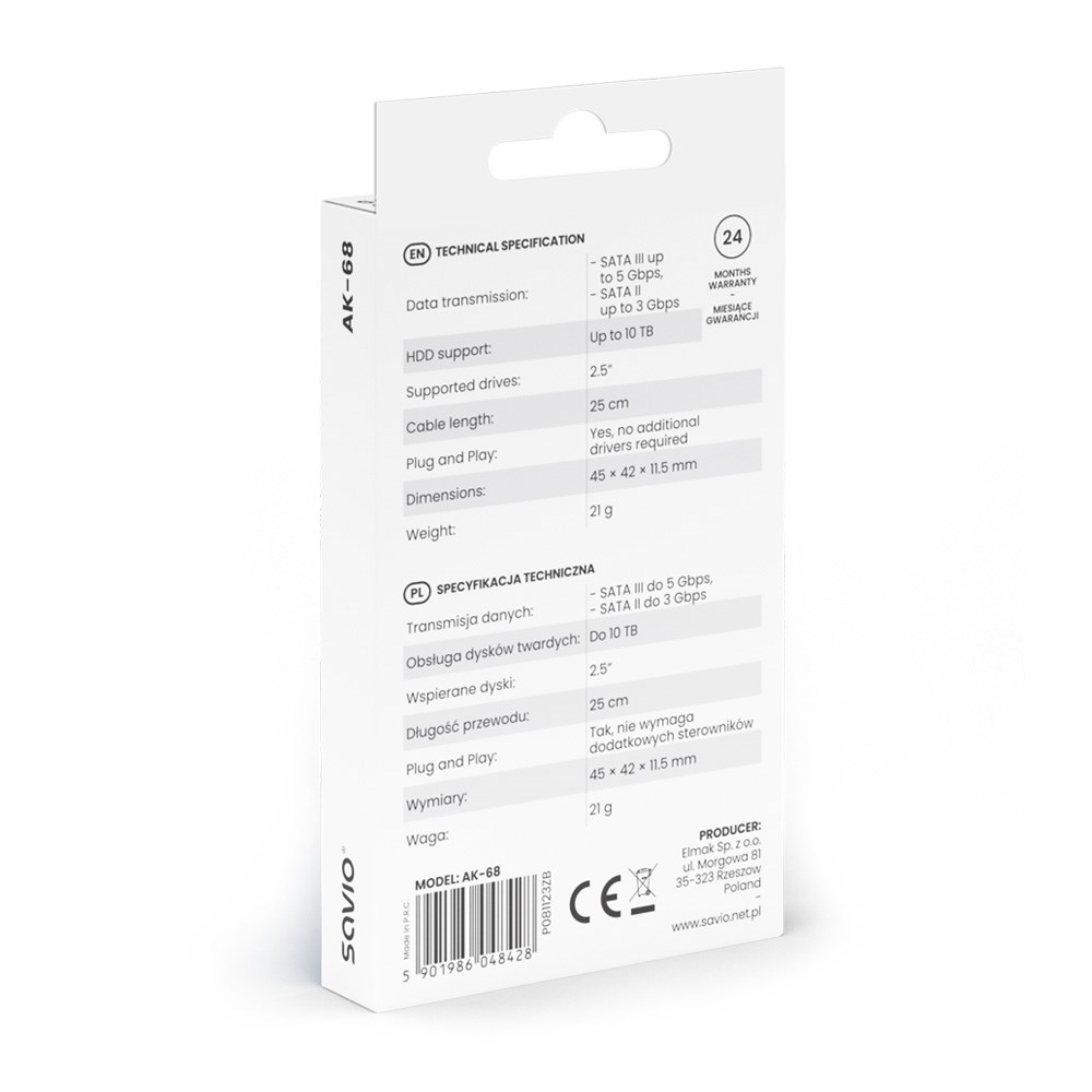 Adapter USB A në SATA Savio AK-68, 3.1 Gen 1, për disqe 2.5", i zi