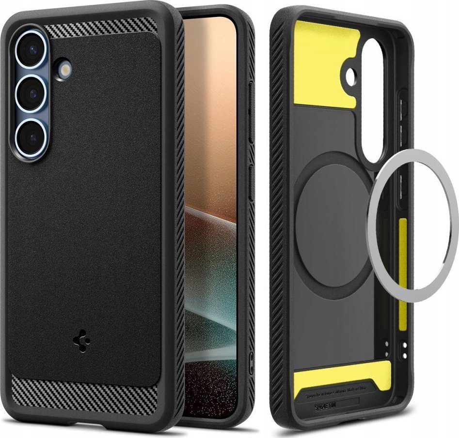 Маска за телефон Spigen Rugged Armor Samsung Galaxy S25 MagFit, магнетна, црна