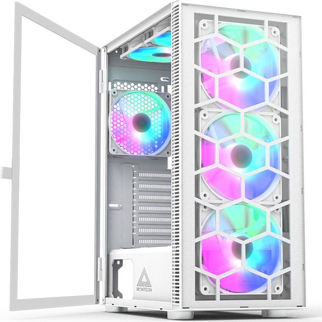 Kasë Montech X3 TG RGB, e bardhë, Midi Tower