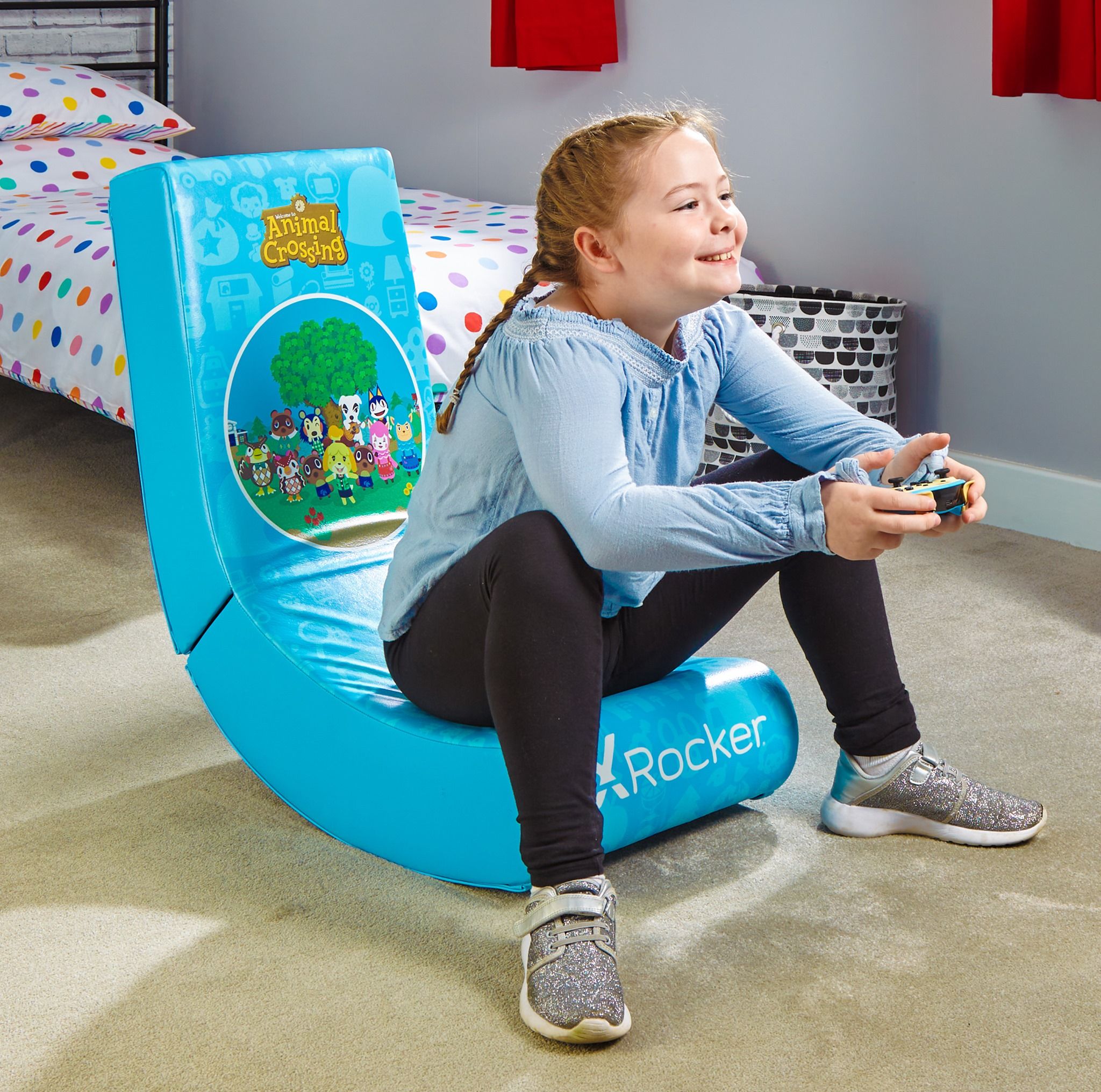 Karrige lojërash X Rocker Nintendo Video Armchair Animal Crossing, kompakte, e kaltër