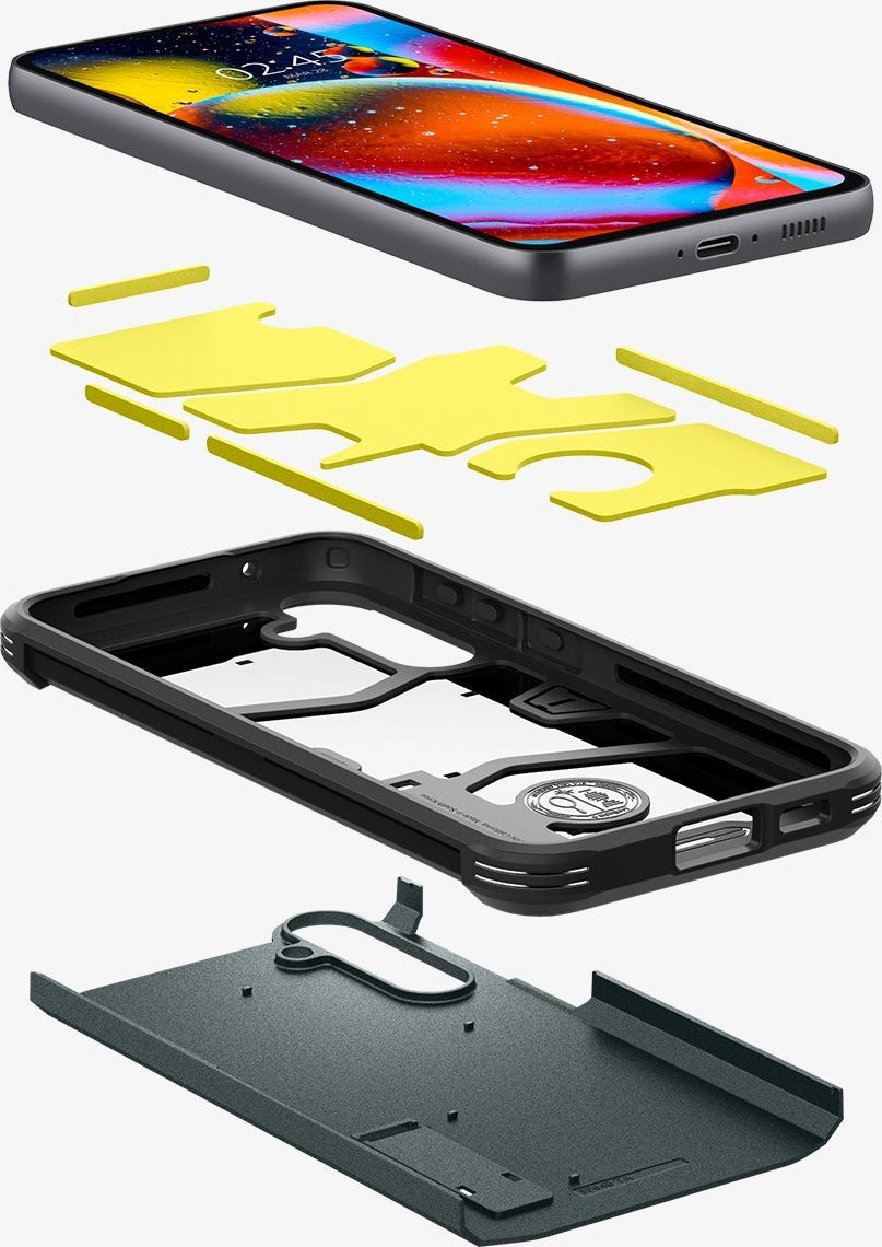 Mbështjellës telefoni Spigen Tough Armor për Samsung Galaxy S23 FE, me mbajtëse, jeshile abyss