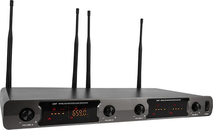Sistem mikrofonësh pa tel NN WMIC4, 4 kanale UHF, me 3 mikrofona dore dhe headset, i zi