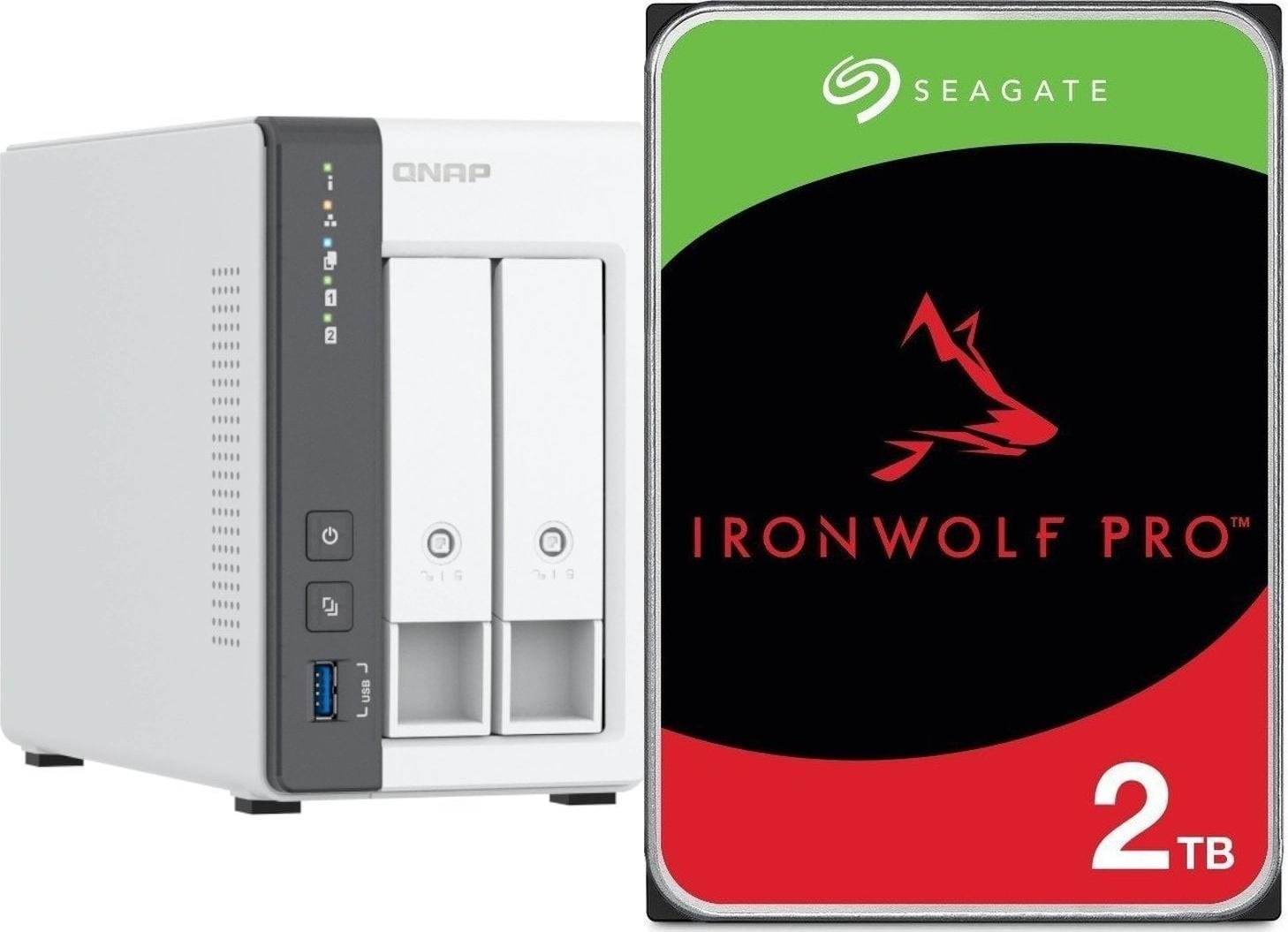 Server NAS Qnap TS-216G, 2 slote, 4GB RAM, 2.5GbE, me disk Seagate IronWolf 2TB