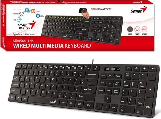 Tastierë Genius SlimStar 126 Copilot, me kabllo USB, layout CZ SK, e zezë