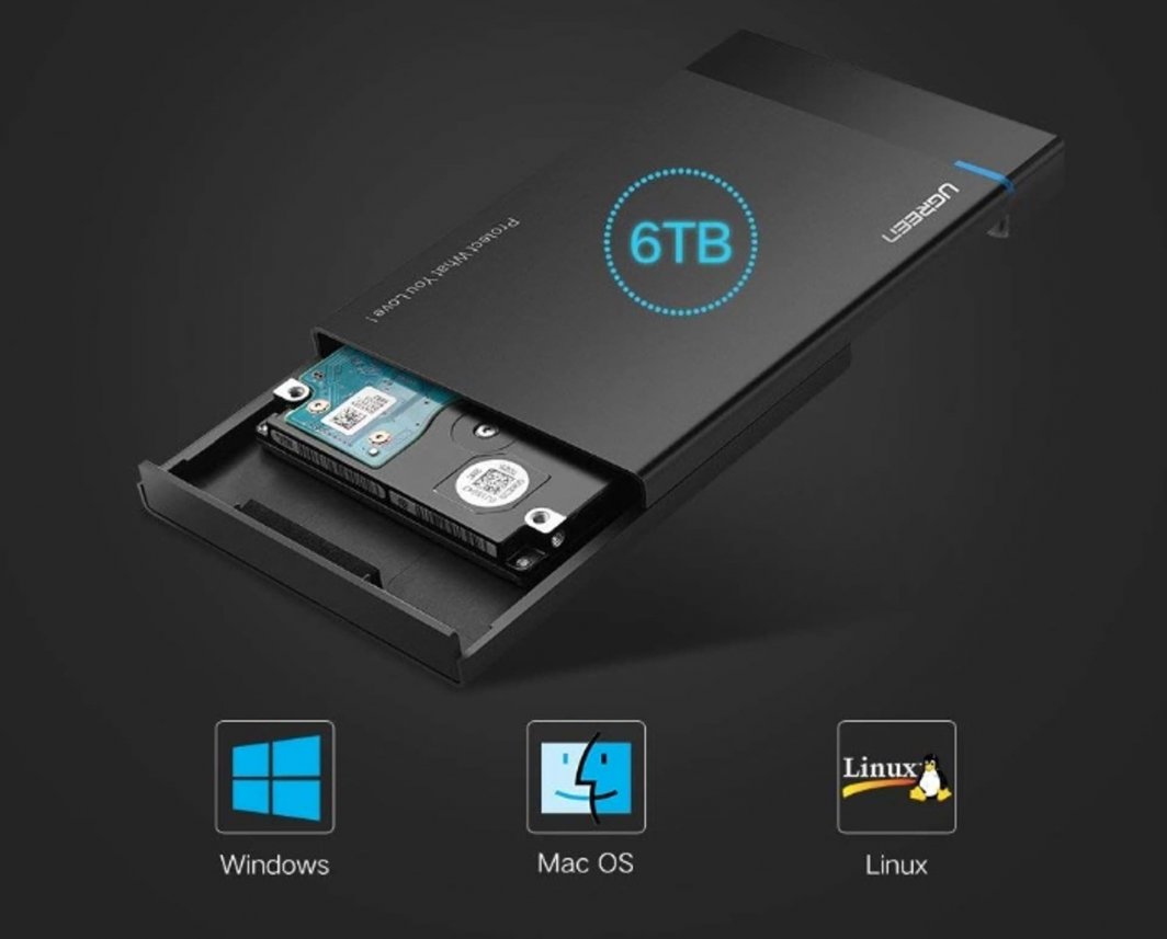 Kuti e jashtme Ugreen Pocket US221, 2.5" HDD SSD, SATA 3.0, USB C, e zezë