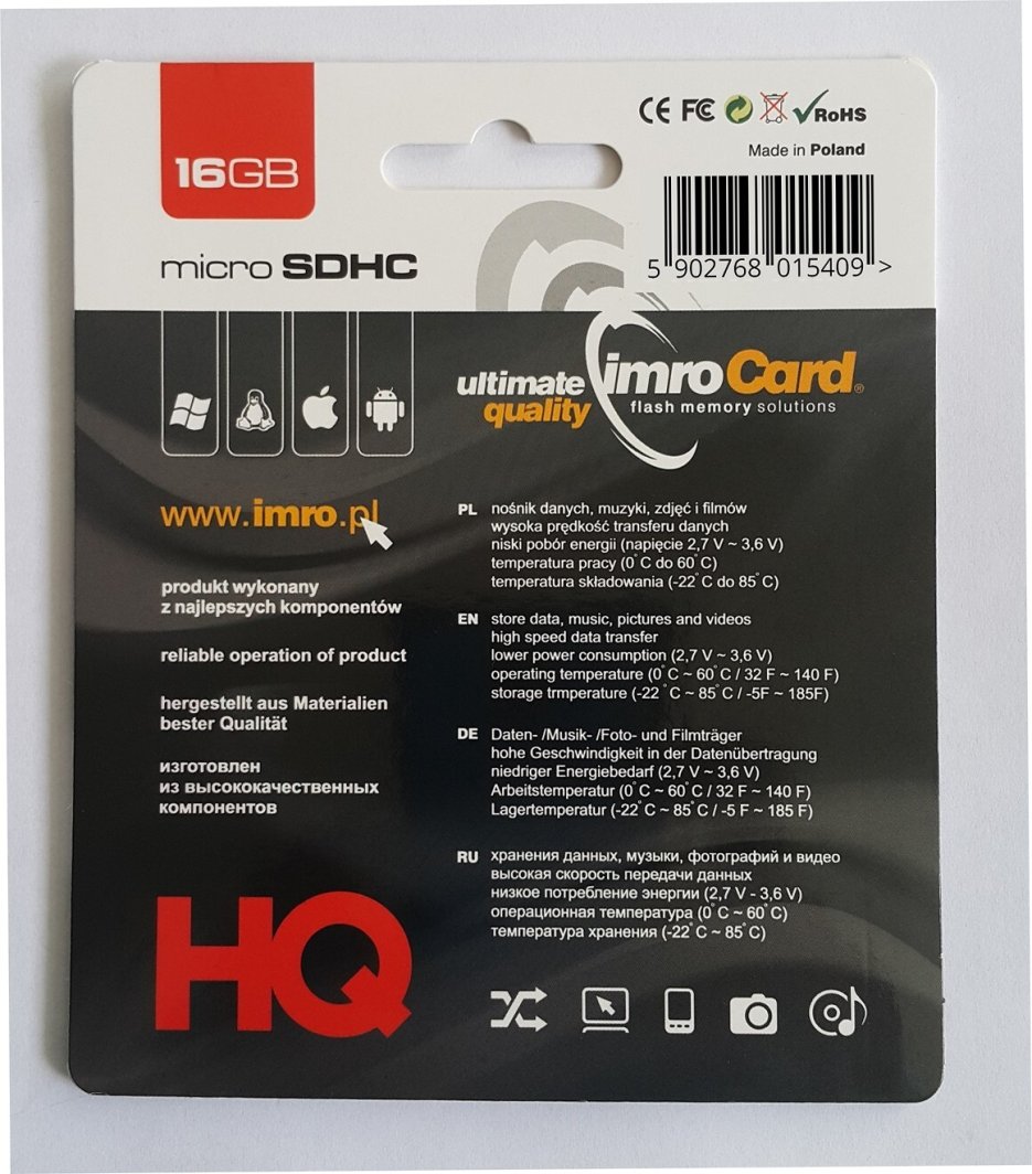 Kartë memorie Imro microSDHC, 16GB, Class 10 UHS-I, e zezë
