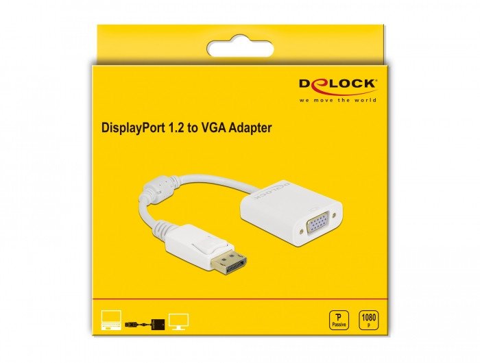 Видео адаптер Делок ДисплејПорт во ВГА, 15 cm, 1080p 60 Hz, бел
