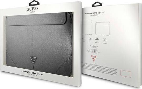Futrollë për laptop Guess Sleeve GUCS14PSATLG, 13-14", lëkurë Saffiano, argjendtë