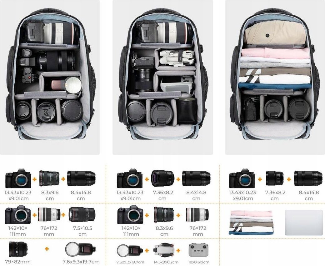 Çantë shpine fotografike K&amp;F Concept, DSLR SLR, 25L, për laptop 15.6", e zezë