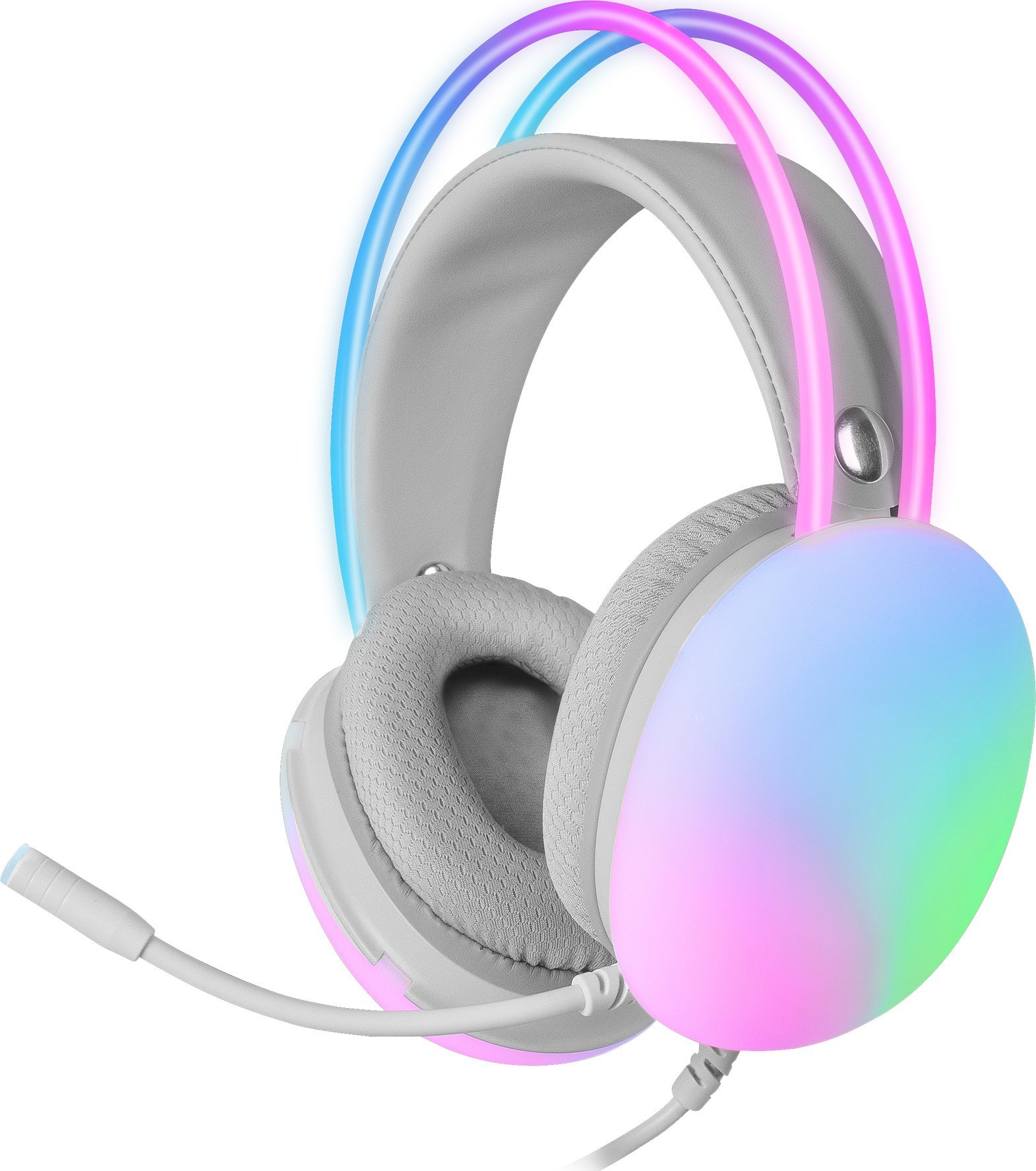 Kufje gaming Mars Gaming MHGLOW, me kabllo USB A, over ear, të bardha