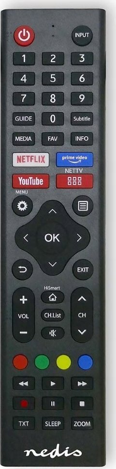 Telekomandë Nedis për TV HiSense, infra të kuqe, butona Netflix Amazon Prime YouTube, e zezë