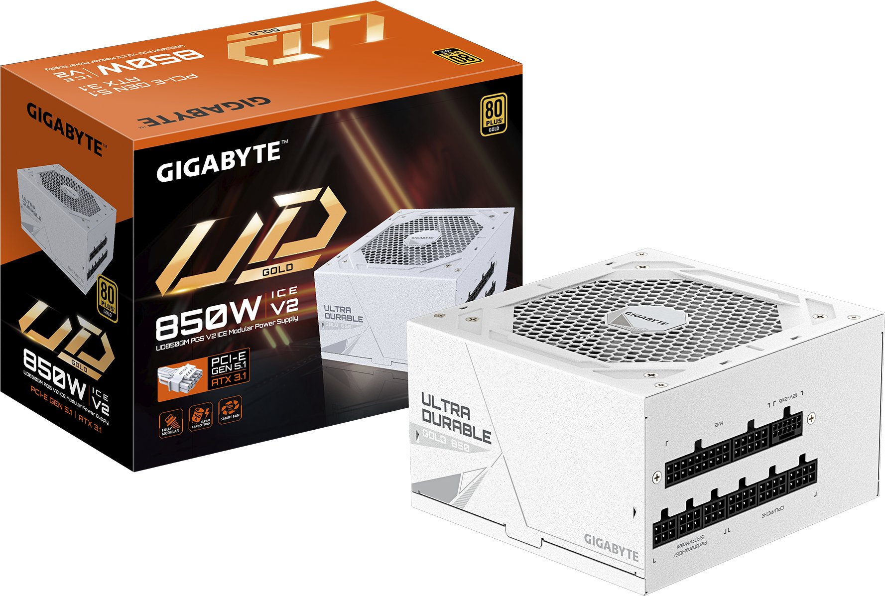 Furnizues energjie GIGABYTE UD850GM PG5 V2 ICE, 850W, 80 PLUS Gold, plotësisht modular