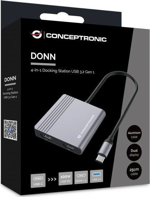Docking station Conceptronic DONN13G, 2x HDMI, USB 3.2, gri