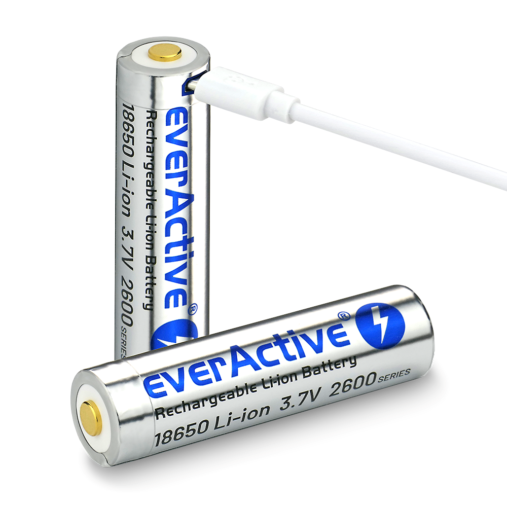 Bateri rikarikuese everActive 18650 Silver Lithium, 2600mAh, 3.7V Li ion, argjendtë
