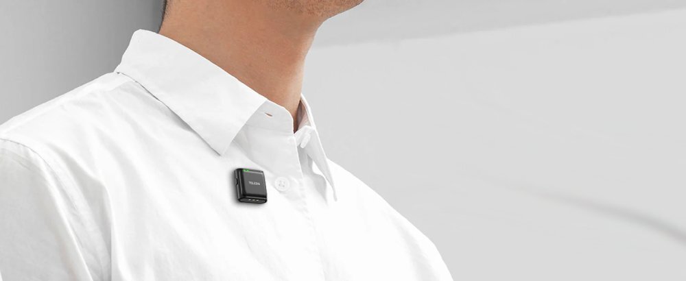 Mikrofon pa tela TELESIN Wireless Lavalier Button, distancë 200m, reduktim i zhurmës, i zi