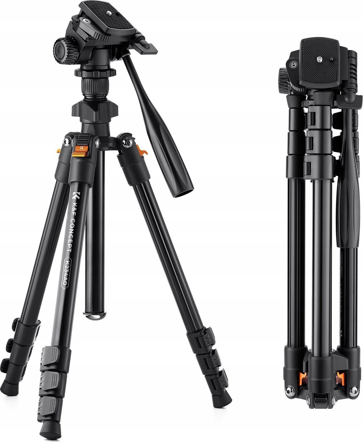 Tripod për aparat fotografik K&amp;F Concept KF09.115 K234A0, 51-162 cm, kokë panoramike 360°, i zi