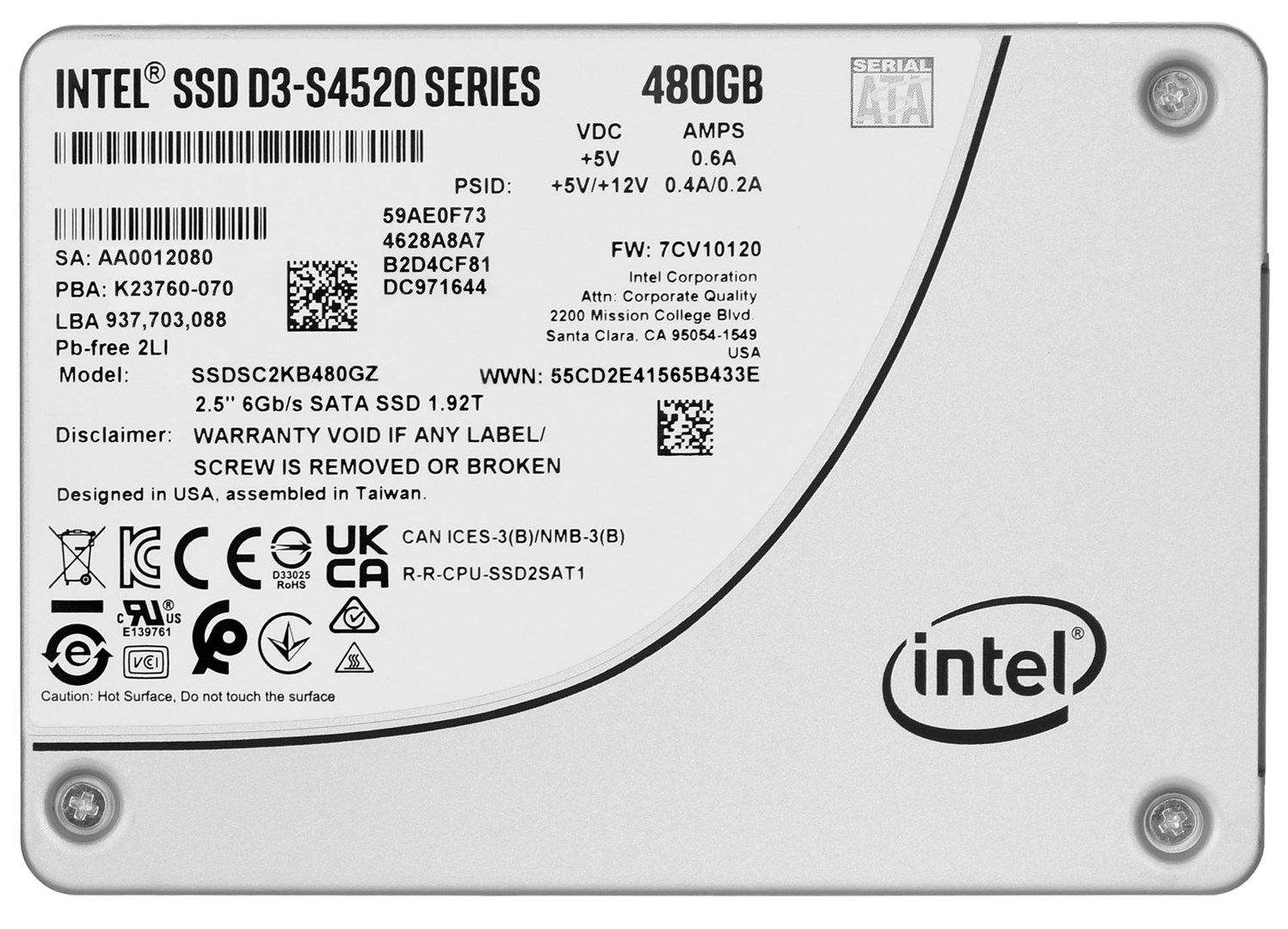 Disk SSD Intel D3-S4520, 480GB, 2.5" SATA