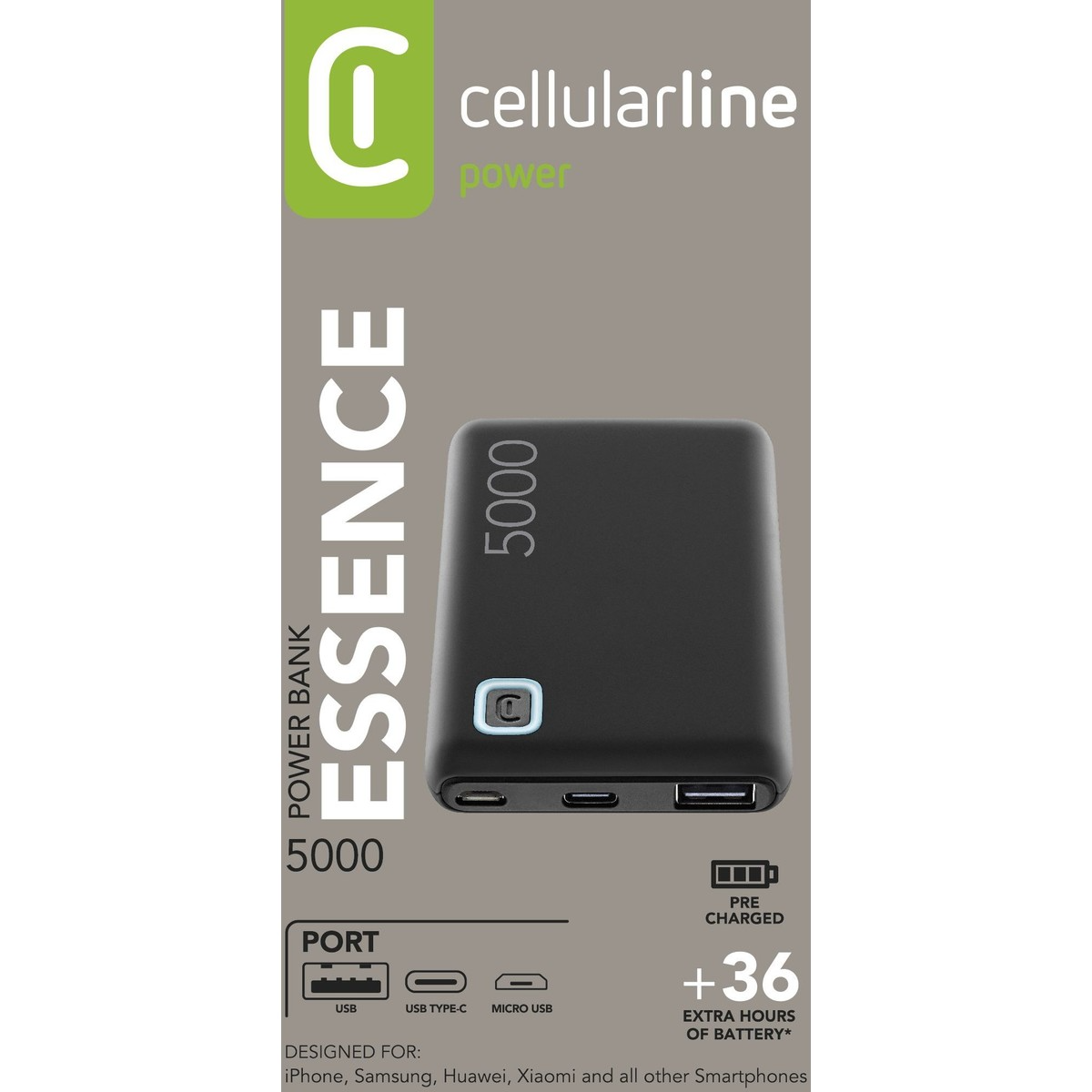 Powerbank Cellularline essence PBESSENCE5000K, 5000Mah 12W, i zi