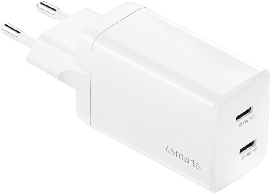 Karikues muri 4smarts PDPlug Dual 540400, 45W GaN, 2 porta USB C, i bardhë
