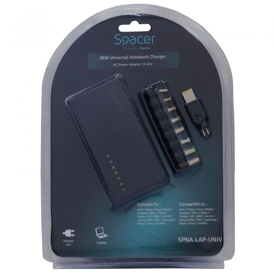 Karikues universal për laptop Spacer SPAL-LAP-UNIV, 96W, 9 konektorë, i zi