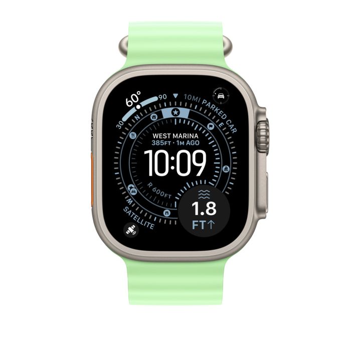 Apple Watch 49mm Band, Neon Green Ocean Band Extension, Natural Titanium Finish