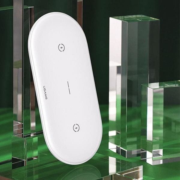 Karikues wireless Usams Inductive Charger US-CD120, 10W, dual, i bardhë