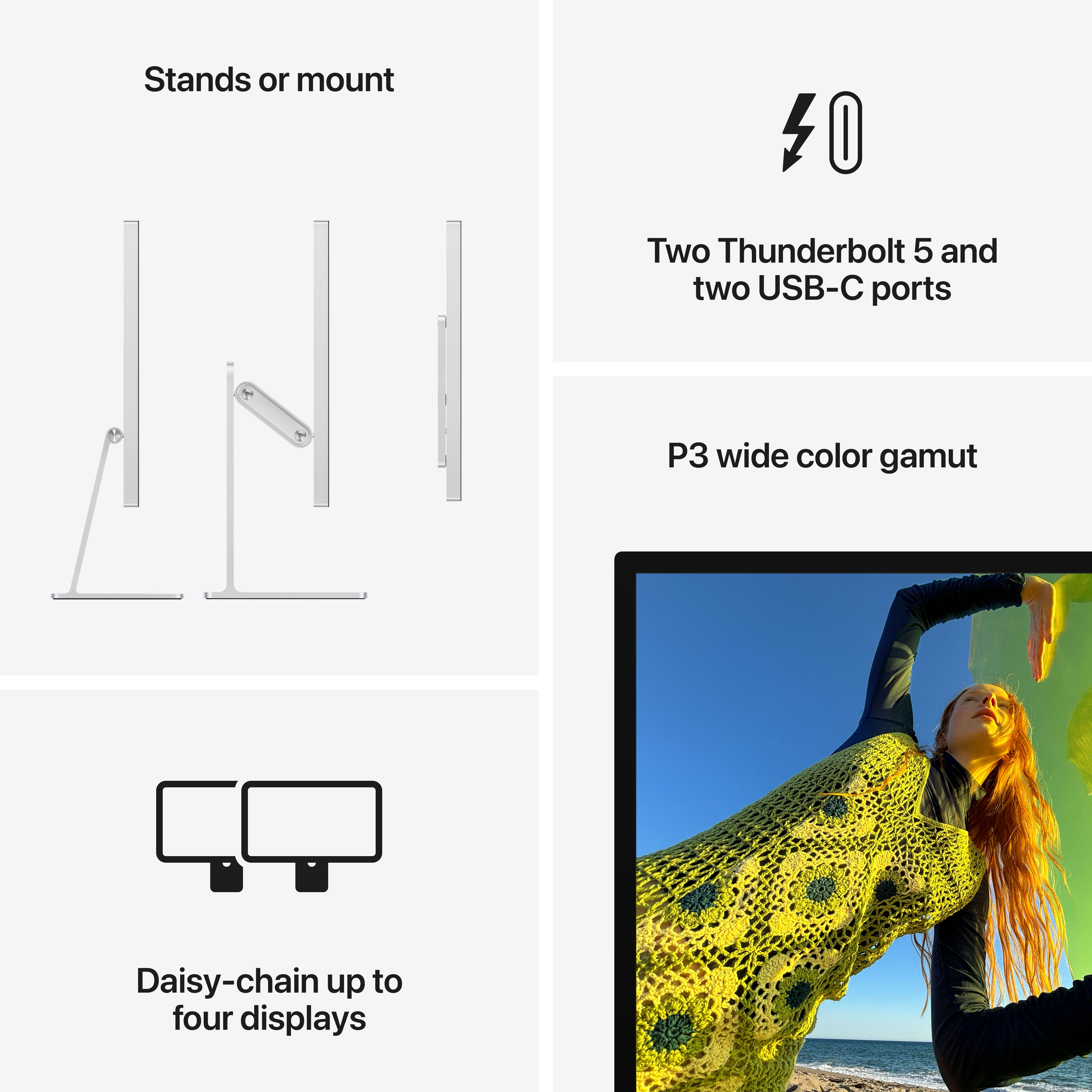 Apple Studio Display, Nano-texture glass, Tilt- and height-adjustable stand