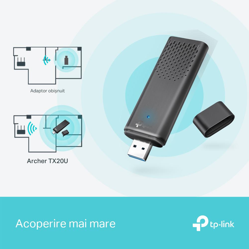 Karta rrjeti TP-Link Archer TX20U, Wi-Fi 6, USB, 1201 Mbps, e zezë