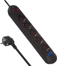 Prizë zgjatuese Maclean MCE395 B, 5 dalje, 3xUSB, 2500W, e zezë