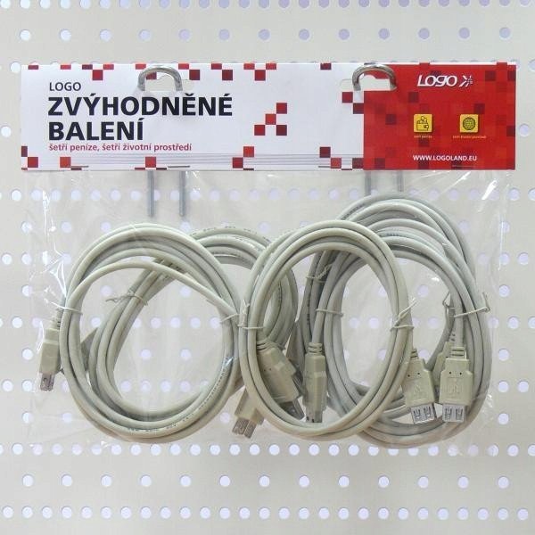 Kabllo zgjatëse USB Logo 2.0, A plug në A socket, 3m, set 5 copë