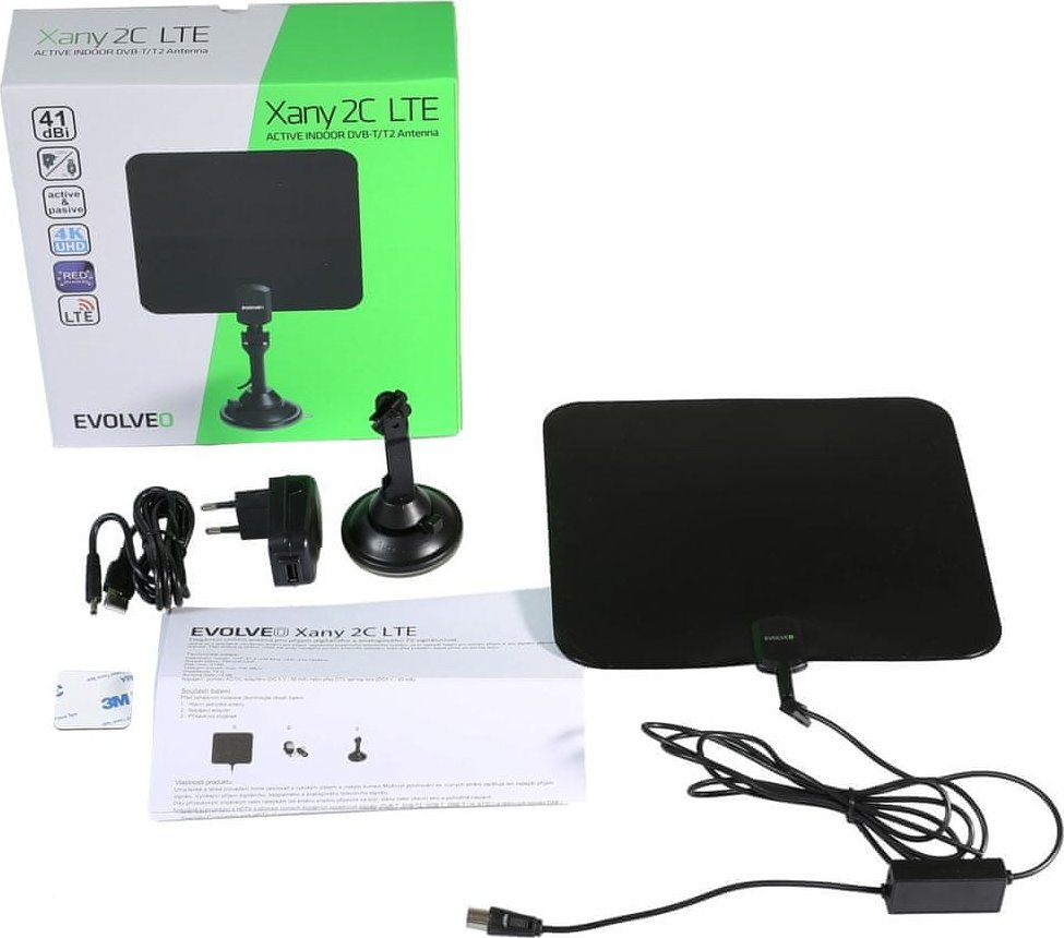 Antena e brendshme Evolveo Antenna Xany 2C LTE, filtër LTE, për TV digjital dhe analog, e zezë