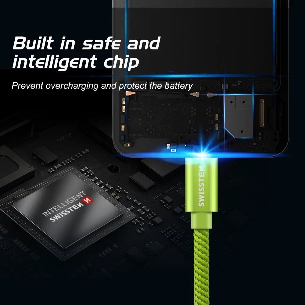 Kabllo USB në USB C Swissten Textile, 0.2m, 3A, e zezë