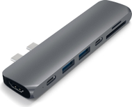 Satechi алуминиумски Type-C Pro хаб адаптер, 7-во-1 USB-C хаб, сив