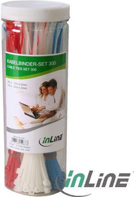Set lidhëse kabllosh InLine Cable Tie, 300 copë, shumëngjyrëshe
