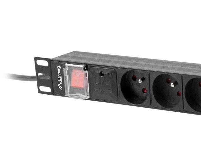 Prizë PDU Lanberg 1U PDU-08E-0200-BK, 8x 230V, 4000W, 2m, e zezë