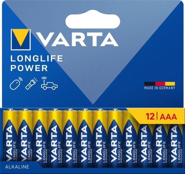 Алкални батерии Варта Лонглајф Пауер AAA, 1.5V, пакување 12 парчиња