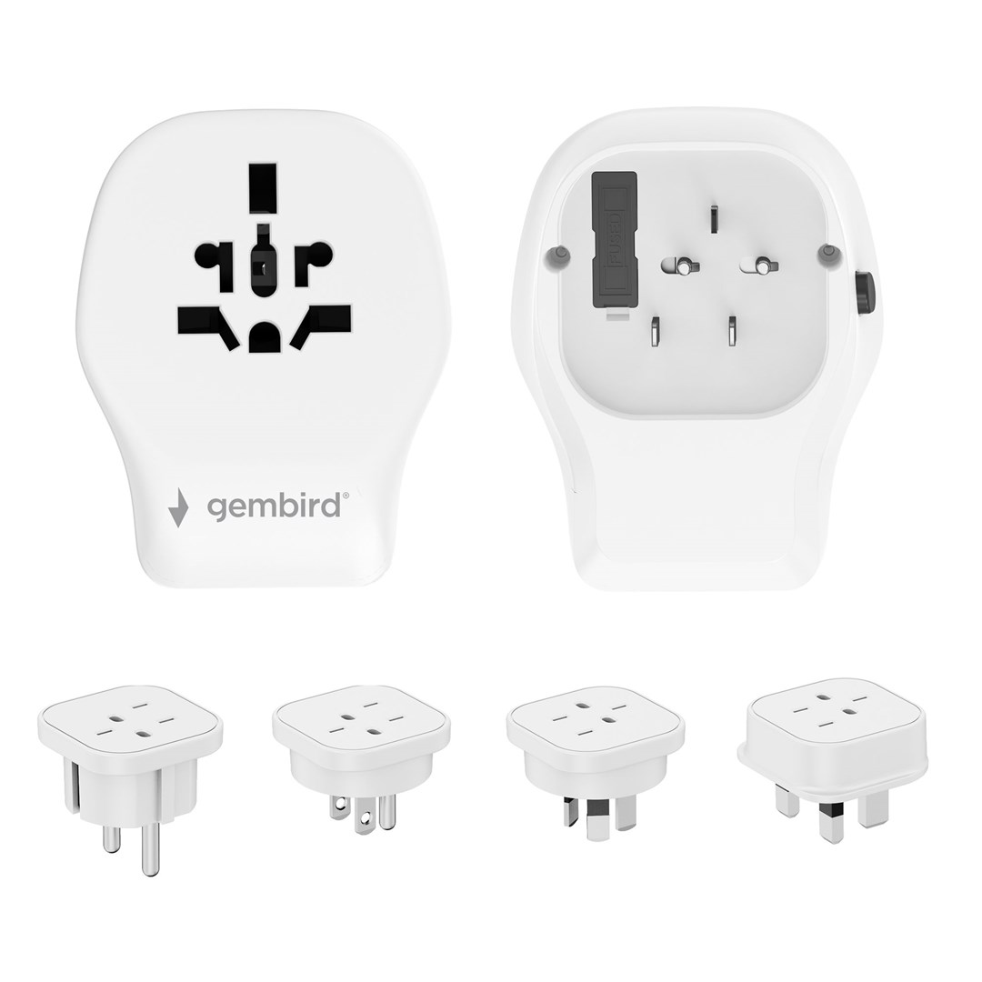 Përshtatës universal udhëtimi Gembird UPA‑CH3P65‑01, 20W, 2x USB C PD, 1x USB A QC 3.0, i bardhë