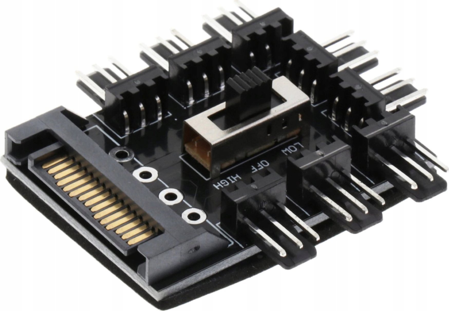 Hub kontrollues për flladitës dhe RGB Barrow, 7 porta, PWM 3 pin 4 pin, i zi